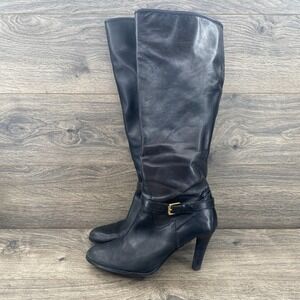 Ralph Lauren Knee High Leather Full Zipper Heel Boots Women's Size 8 Us Black